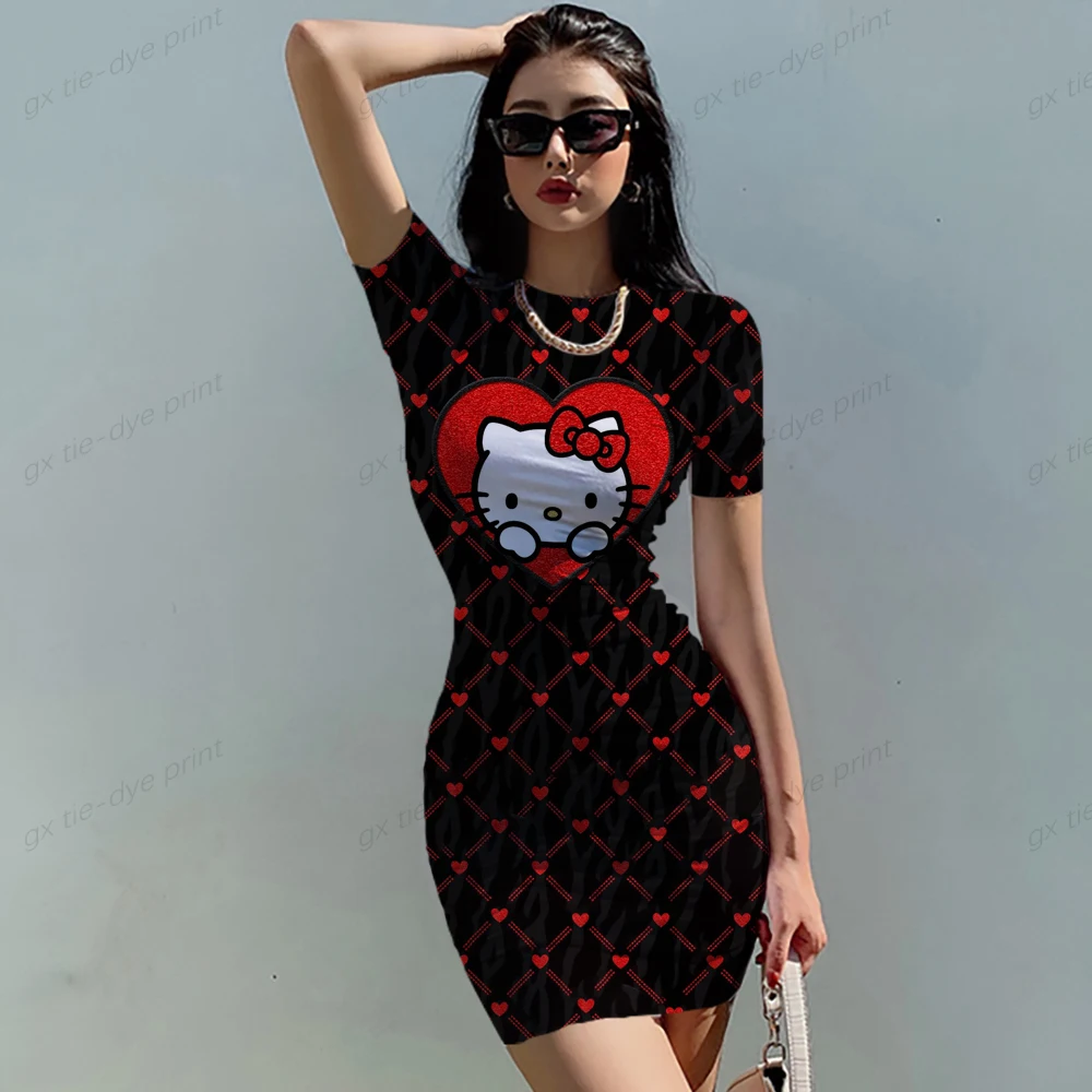 

y2k Fashion Women Summer 2024 Sexy Sheath Mini Dress Party Hello Kitty Print Loose Short Ladies Dress Casual Harajuku direct