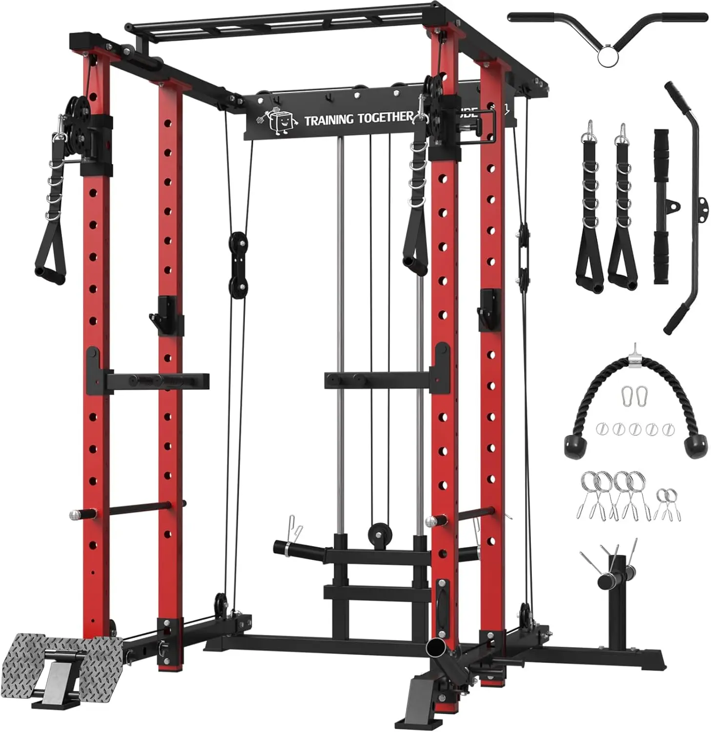 

Mikolo Power Cage, Power Rack with Cable Crossover System, 1500LBS Squat Rack with Lat Pull Down System, Workout Cage with