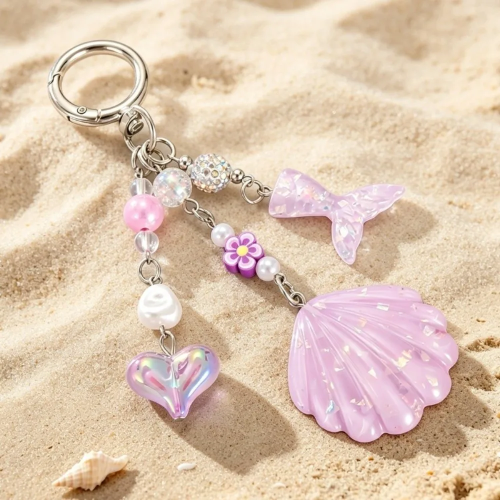 Beaded Shell Shell Phone Charm Pearl Beads Glitter Sequins Mermaid Keychain Shining Shell Fishtail Sequin Shell Pendant