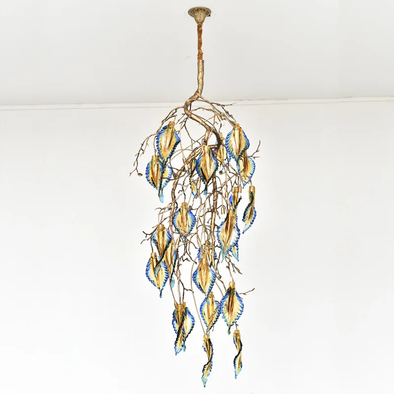 Light luxury modern all-copper chandelier sales department staircase villa peacock feather living room chandelier high-end