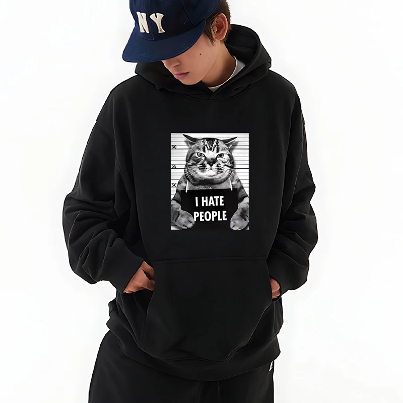 

I Hate People Meow printed Hoodie Men women Funny Cat Loose streetwear Sweatshirt Autumn Winter Casual Fleece Pullover Unisex