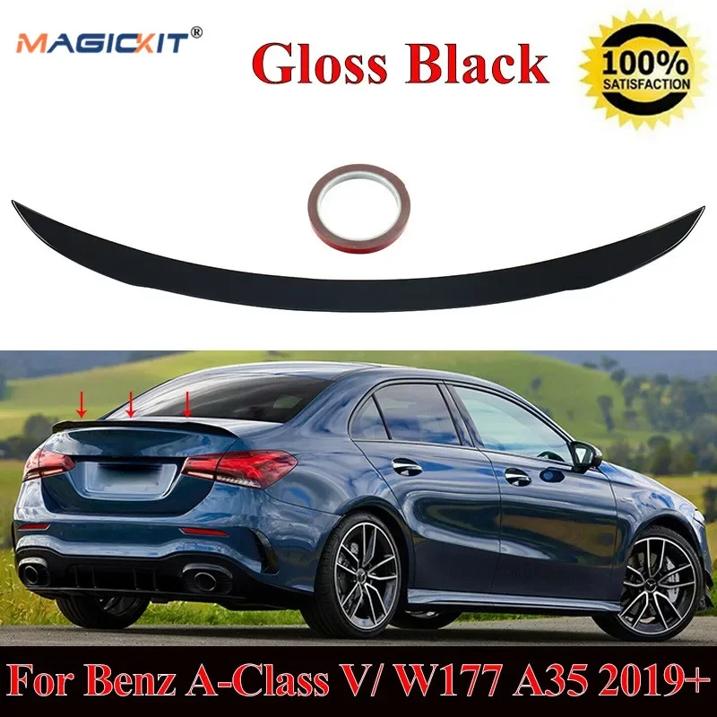 MagicKit Gloss Black Rear Trunk Splitter Spoiler For MERCEDES A Class W177 V177 A35 2019+