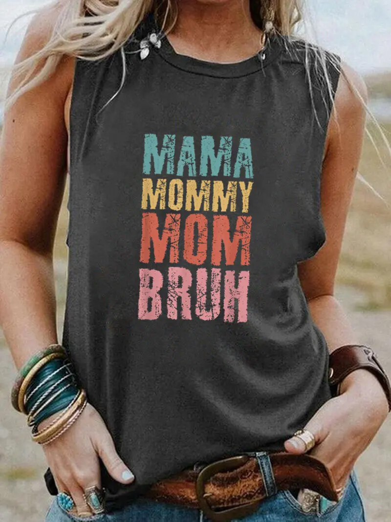 

Mama Mommy Mom Color Print Mother's Day Sleeveless Tshirt New Arrival Funny Summer Casual Sleeveless Top Tee Mom Birthday Gift