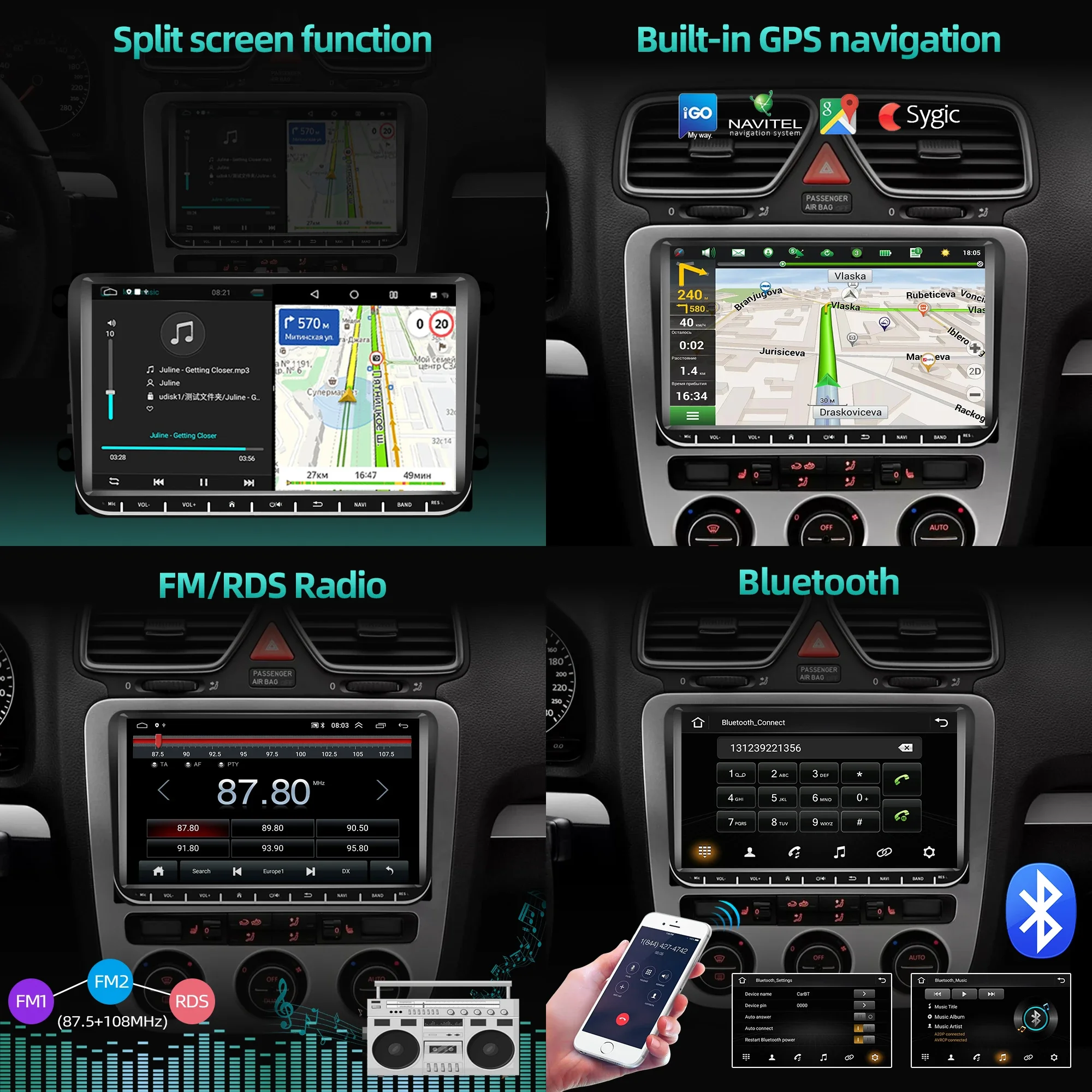 Unidade de Cabeça Split Screen Car, Rádio FM, Wi-Fi, Navegação GPS, BT, Android 10, VW Passat 6, 7 CC, Polo, GOLF 5, Golf 6, Touran T5, 9\