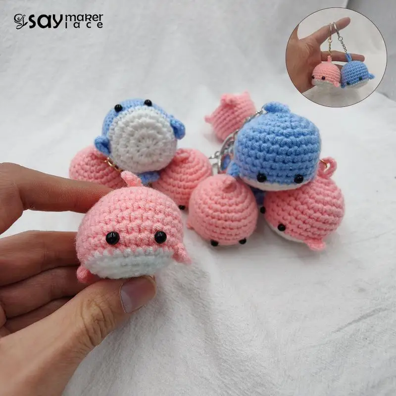 Cartoon Little Whale Keychain Hanging DIY Woollen Making Small Toy Ornaments Gift Car Bag Accessories Handmade Crochet Pendant