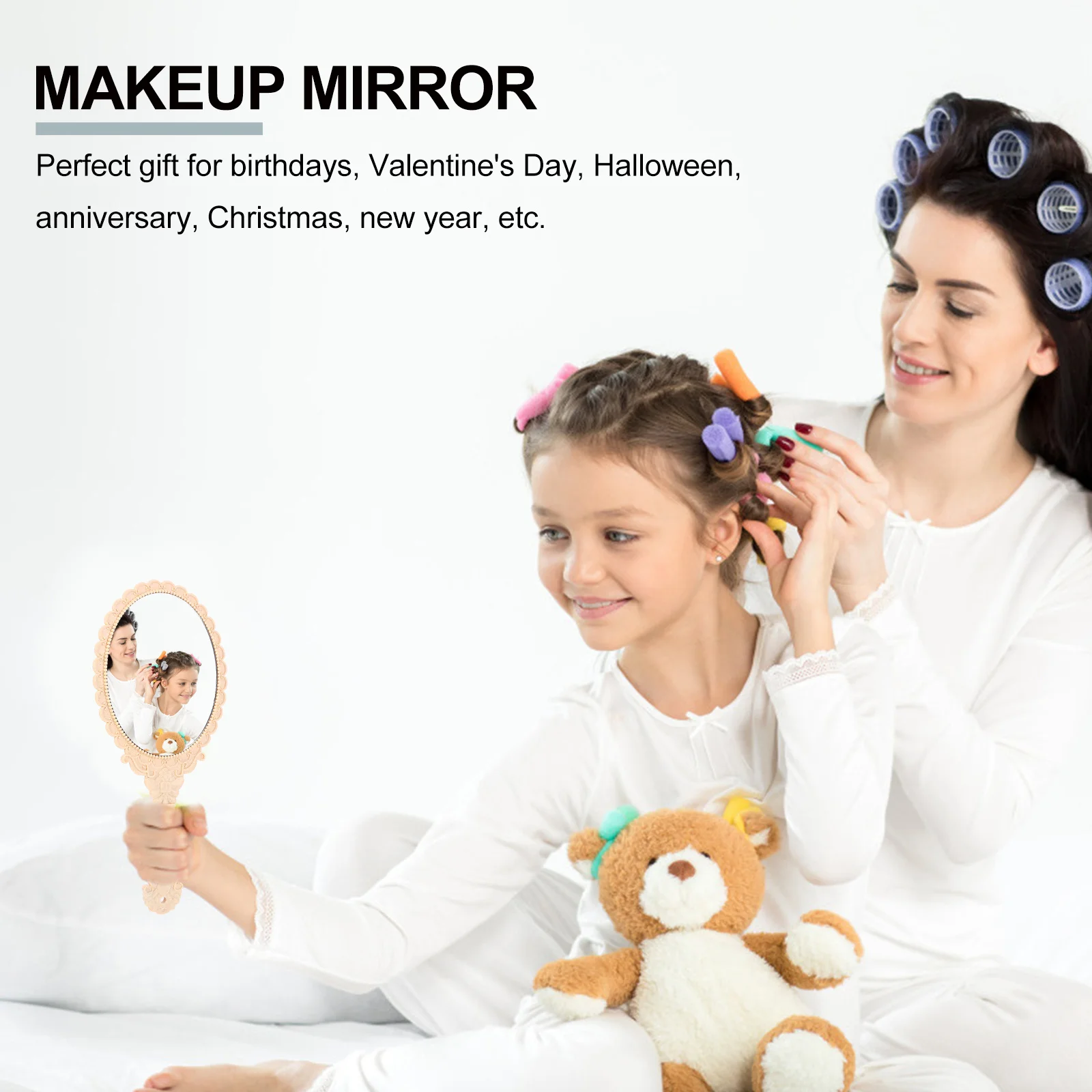 2개 세트 레트로 핸드헬드 미러 컴팩트 여행용 메이크업 미러 휴대용 우아한 여성 개인 관리 필수품 이동 중 선물