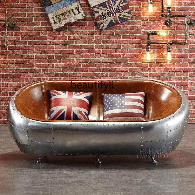 Industrial Style Sofa Bar Metal American Retro Leather Furniture Stainless Steel Creative Middle Ancient B & B