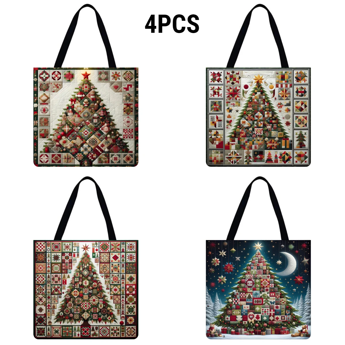 

4шт Рождественская елка льняная сумка-тоут сумка большой емкости женские сумки на плечо