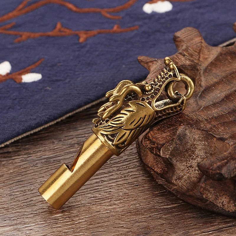 Brass Dragon Head Leading Whistle Outdoor Referee Whistle Vintage Wild Survival Whistles Keychain Pendant Metal Siren Whistle