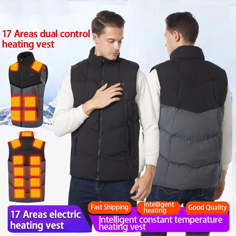 

17-зонный зимний теплый жилет с подогревом, мужской USB электрический самонагревающийся жилет, женская умная куртка с подогревом, уличная гибкая термоодежда