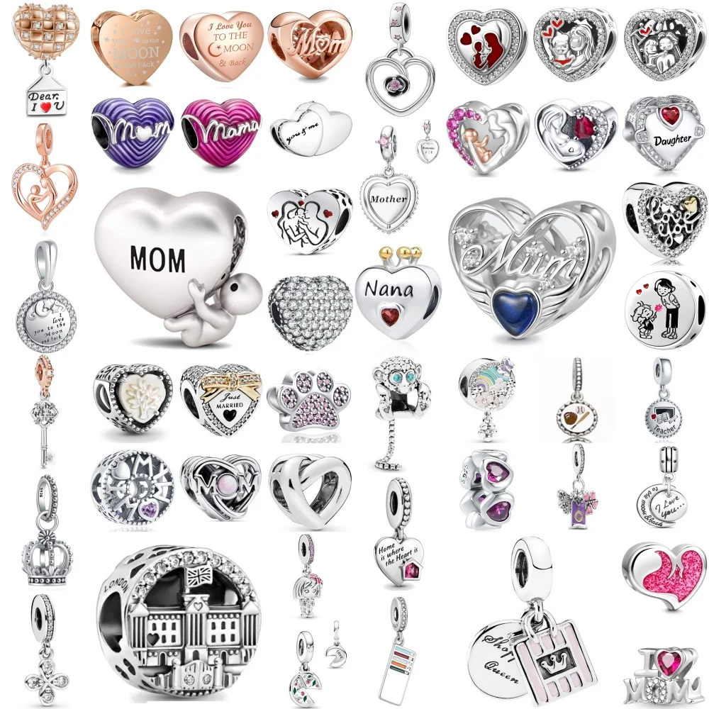 

New 925 Silver Monkey,Dog Paw,Heart-Shaped Mothers Bead Pendant Suitable for European Original Bracelet DIY Exquisite Jewelry