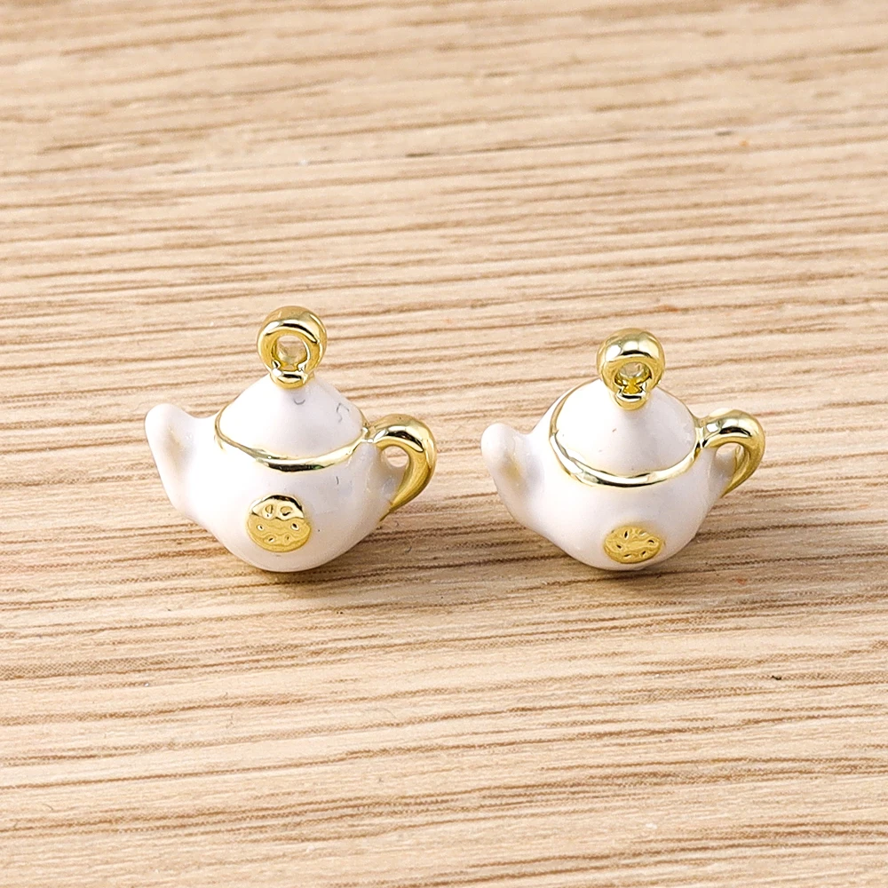 Tusember 5 Stück Niedliche Teekanne Kaffeebohnen Donuts Charms Kaffeetasse Kuchen Anhänger Perlen Passend für Original-Armbänder Damenschmuck Geschenk – Detail 12