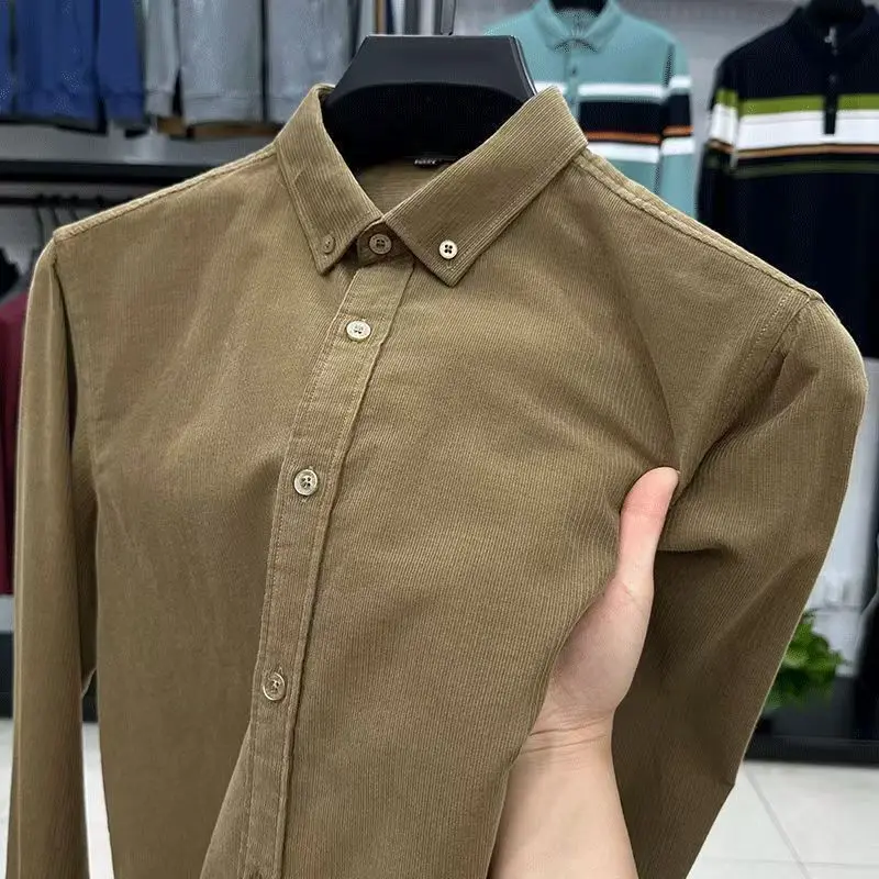 

Мужская вельветовая рубашка свободного кроя, повседневная, осенняя, новая, из полиэфирного волокна, для делового стиля