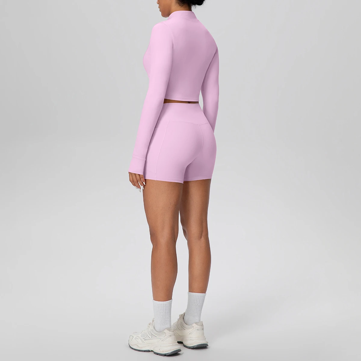 Outdoor Running Quick Drying Legging Yoga Set Women Yoga Shorts with Pockets Solid Color Zipper Jacket Gym Training Sportswear