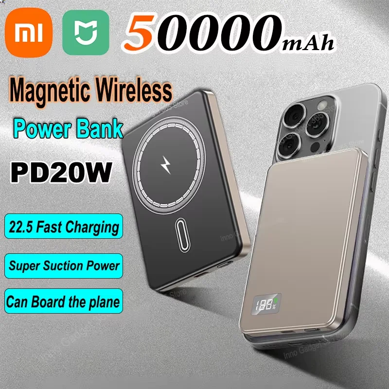 Xiaomi Mijia 50000mAh Portable Magnetic Wireless PowerBank PD22.5W Fast Charging External Battery For Magsafe For iPhone Samsung