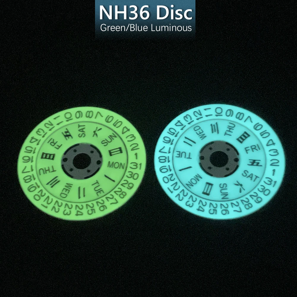 Mod NH36A leuchtende Datumsradteile Super C3 grün/blaue Leuchtscheibe passend für NH36 NH36A Uhrwerk Crown 3.0/3.8 Modifikationsteile