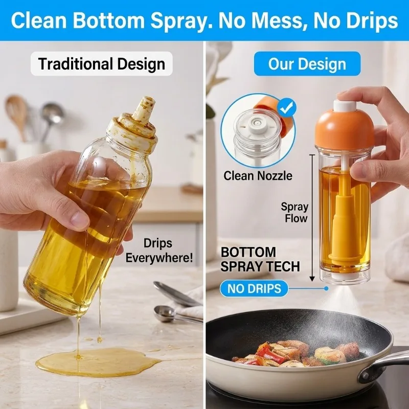 Down Spray Oil Spray Bottle with Base Transparent Measuring Oil Mister Dispenser  Press Type Oil Sprayer for Air Fryer  Cooking
