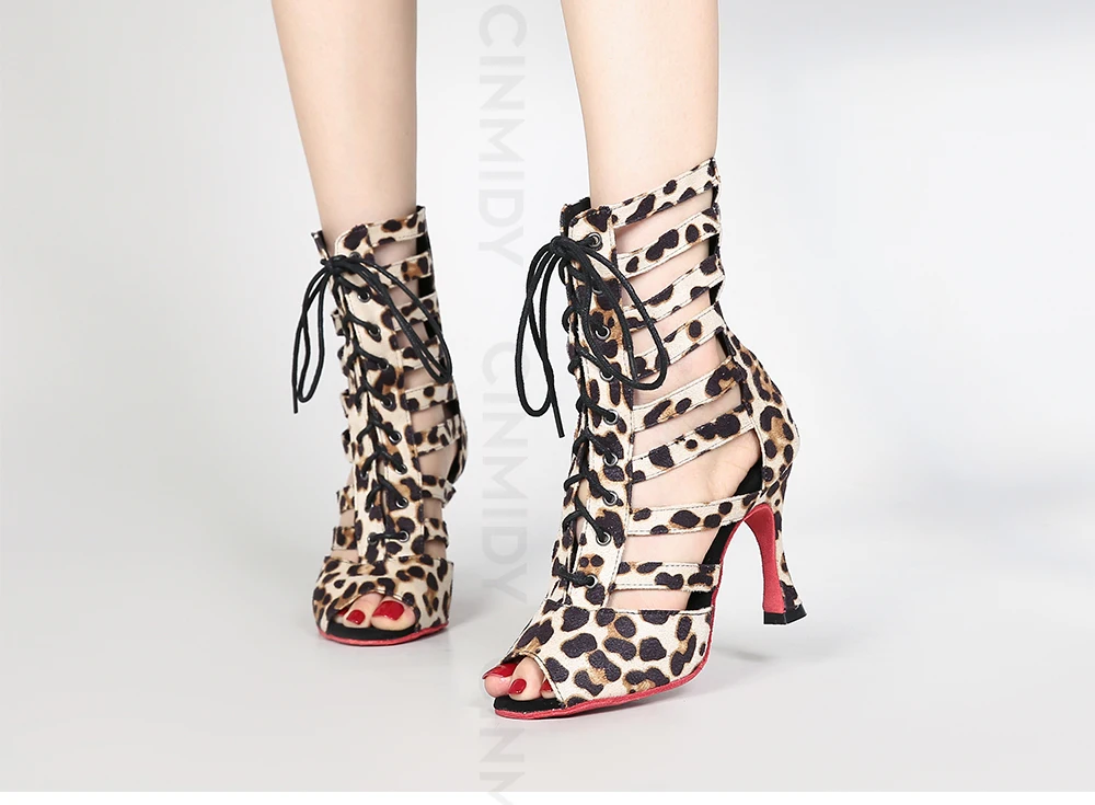 CINMIDY Leder-Tanzstiefel Leopardenmuster Ballsaal-Tanzschuhe Latein-Tanzschuhe Damen Pole Dance Stiefel Tango Damen Party-Schuhe – Detail 11