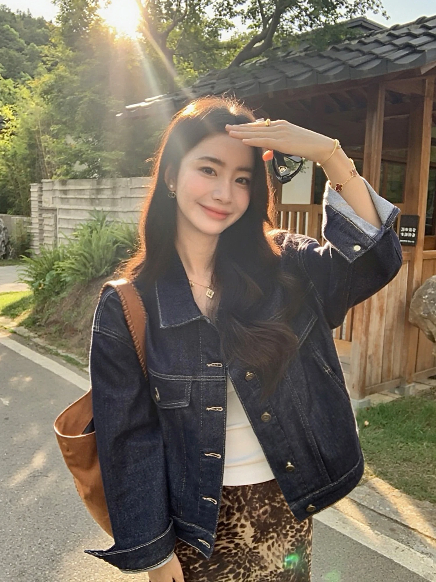 Pusumede Street Story Vintage Original Color Denim Jacket Women Loose Straight Short Top Breathable Cotton Polyester Spandex