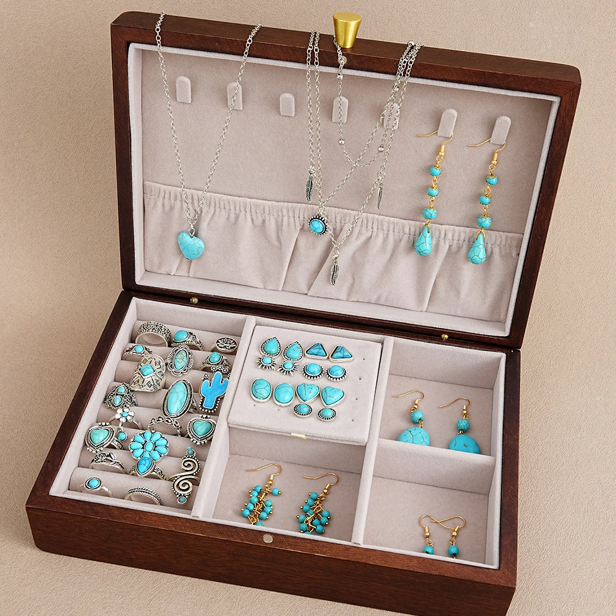 

Cross-Border Ethnic Sle Jewelry Set Engs Rings with Turquoise Alloy Embedded Artificial Gemstone Brand New Faion Accories