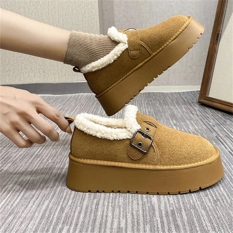 2023 Winter New Warm Wool Ankle Boot Platform Shoes Turned-over Edge Casual Flat Slip-On Shoes Women's Shoes Zapatos De Mujer