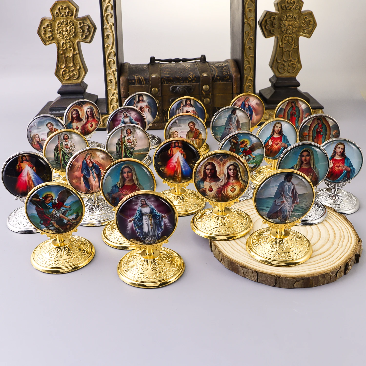 Retro Catholic Home Tabletop Cabochon Ornaments Exquisite Religious Style Car Ornaments Bible Protector Decorations Supplier