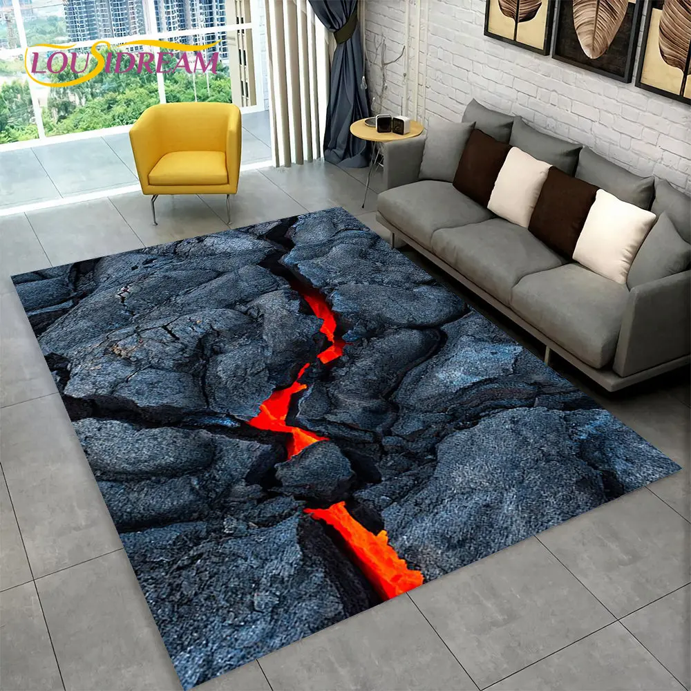 3D Volcano Lava Magma Area Rug Large,Carpet Rug for Living Room Bedroom Sofa Doormat Decoration,Kid Play Non-slip Floor Mat Gift