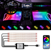 4in1 Symphony 48 LED Car Interior Ambient Foot Light Strip APP Control Auto RGB Atmosphere Decorative Lamp Plug Play Universal