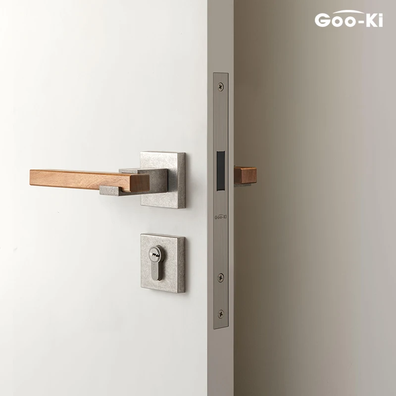 Goo-Ki North America Cherry Wood Door Handle Set for Bedroom Household Silent Door Lock Bathroom Indoor Wooden Door Lock