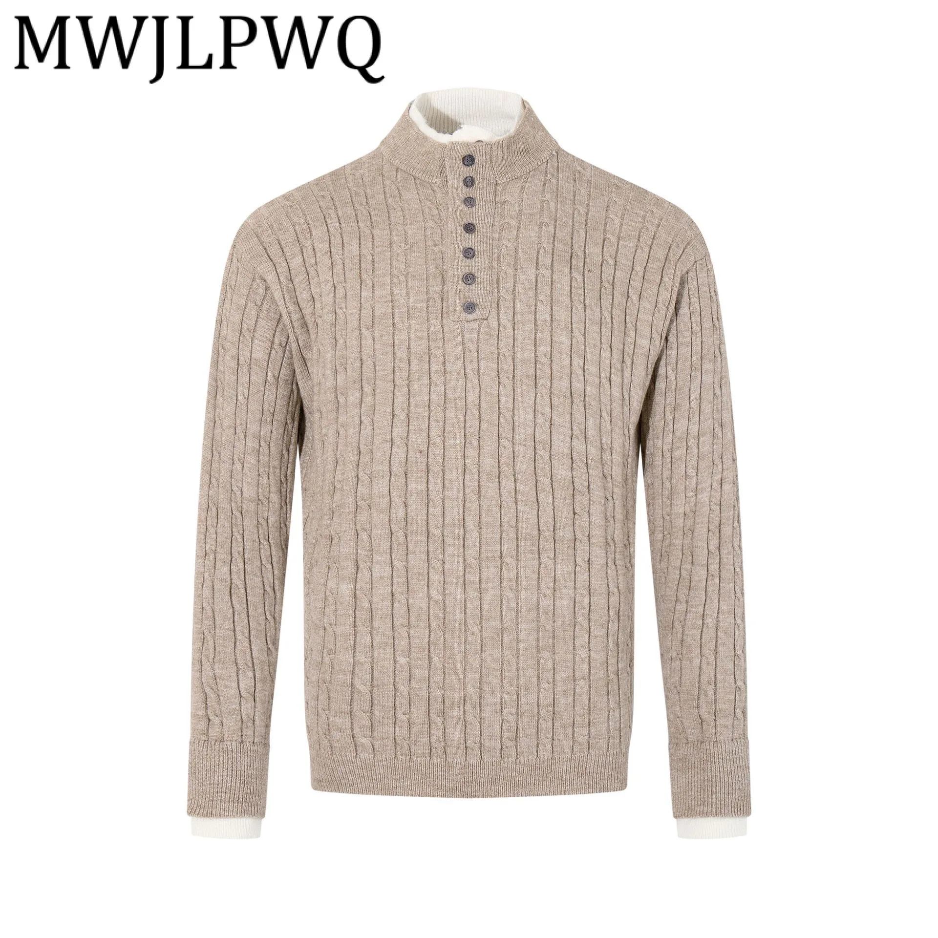 

MWJLPWQ новый высококачественный пуловер в американском стиле, свитер, мужской трикотаж с воротником-стойкой, искусственные зимние повседневные топы с двумя принтами 21605