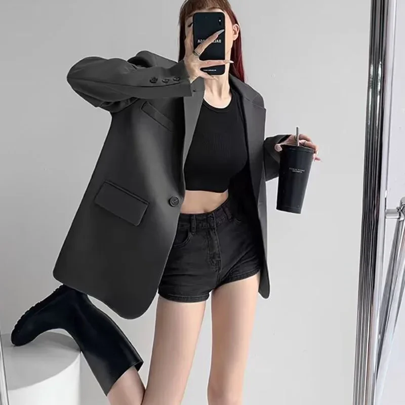 Smvp سترة نسائية عتيقة موضة ملابس الشارع سترات فضفاضة بأكمام طويلة تناسب كل مباراة معطف غير رسمي بزر واحد للمكتب للسيدات