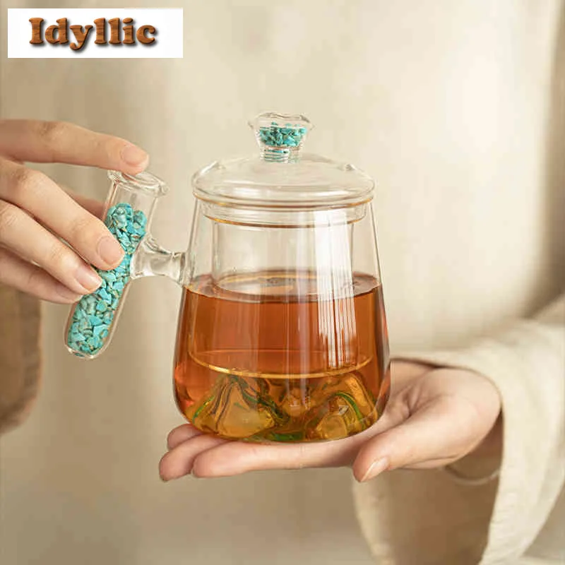 

400ml High Borosilicate Glass Calaite Filter Tea Separator Cup Retro Tea Mug With Infuser Tea Soaking Office Water Cup Craft