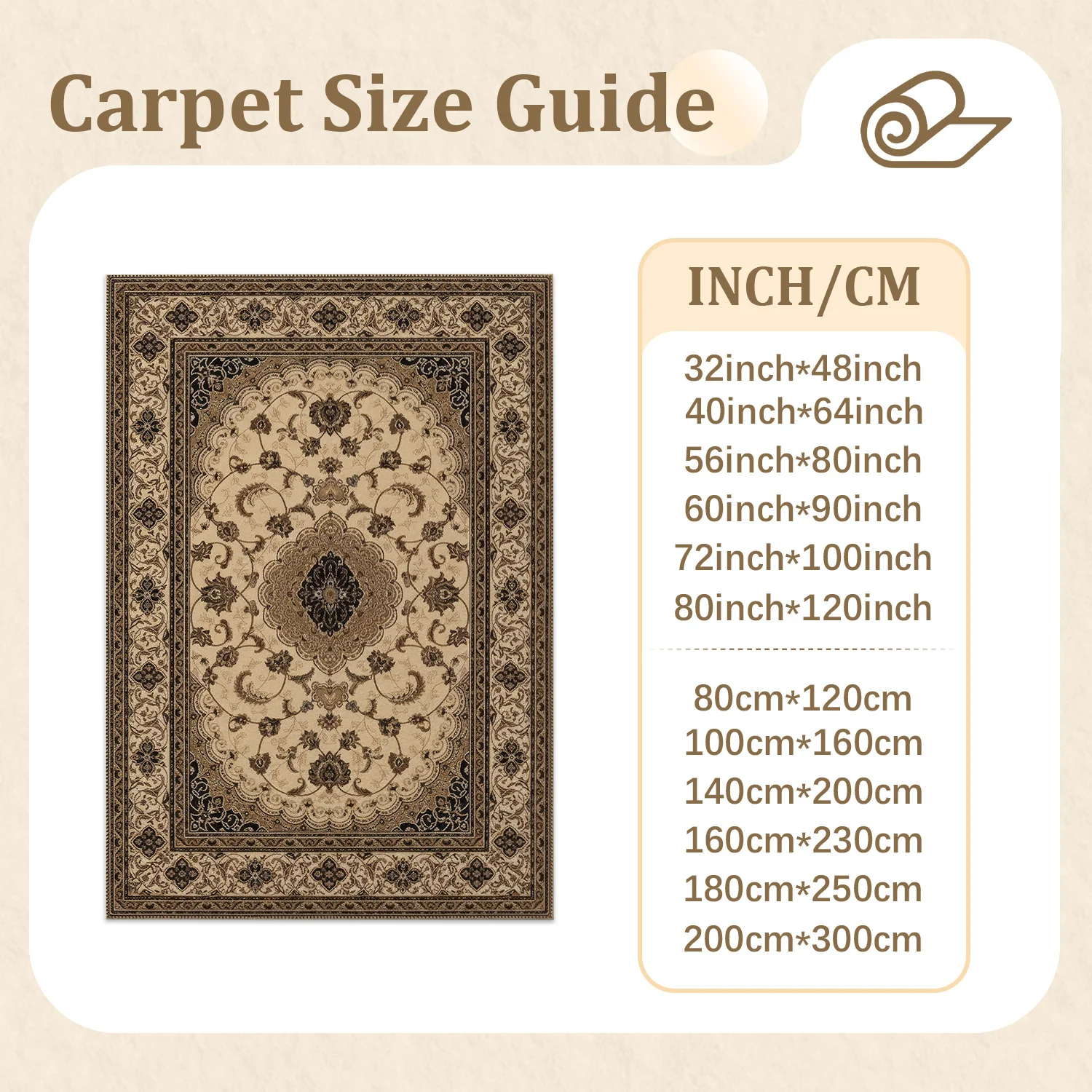 Large Indoor Area Rug, Soft Velvet Low Pile with Non-Slip Dotted Backing, Machine Washable Vintage Ornate Floral Medallion Accent Rug for Living Room Bedroom Home Decor