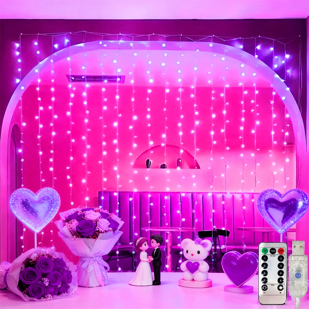 

Holiday Party Decoration LED 8 Mode Christmas Light USB Curtain String Light Wedding Fairy Light Valentine's Day Girlfriend Gift
