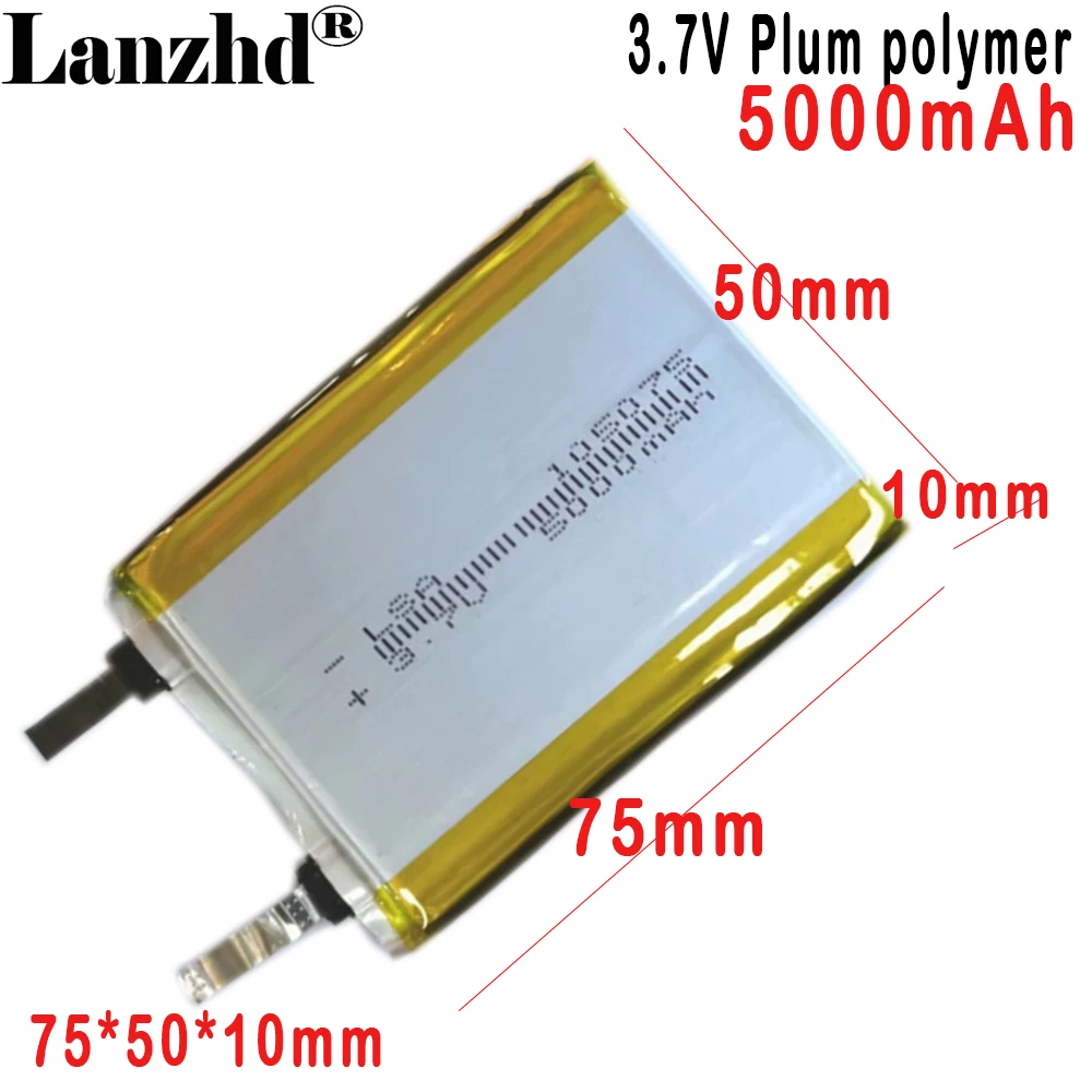 

3.7V Polymer lithium Battery 5000MAH For charging bank LED lamp Medical battery 105070 105075