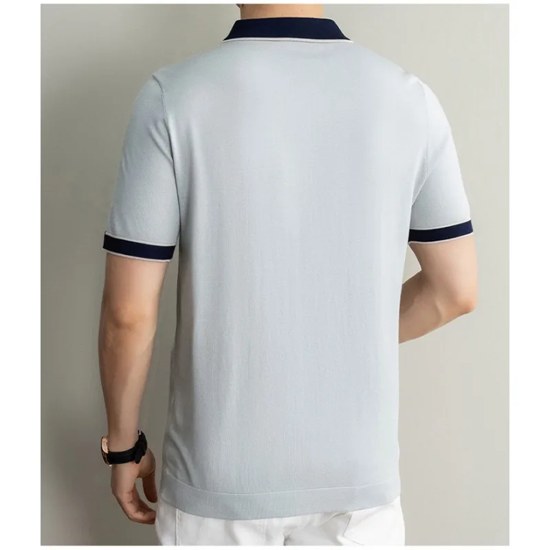 Luxury Men's Polo Shirts Tshirt Silk Casual Vintage Short Sleeve Top Premium Blend Summer Fashion