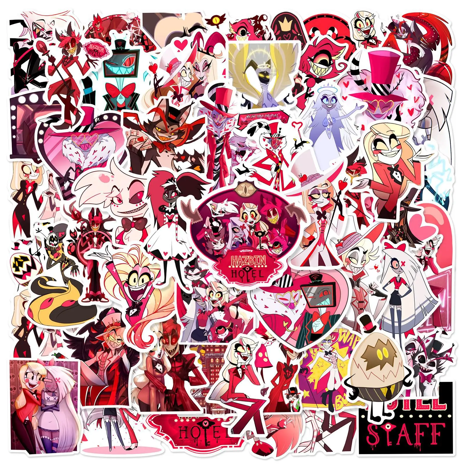 56Pcs Hazbin Hotel Graffiti Stickers for Luggage Storage Box Water Cup Phone Laptop Helmet Refrigerator DIY Decoration Sticker