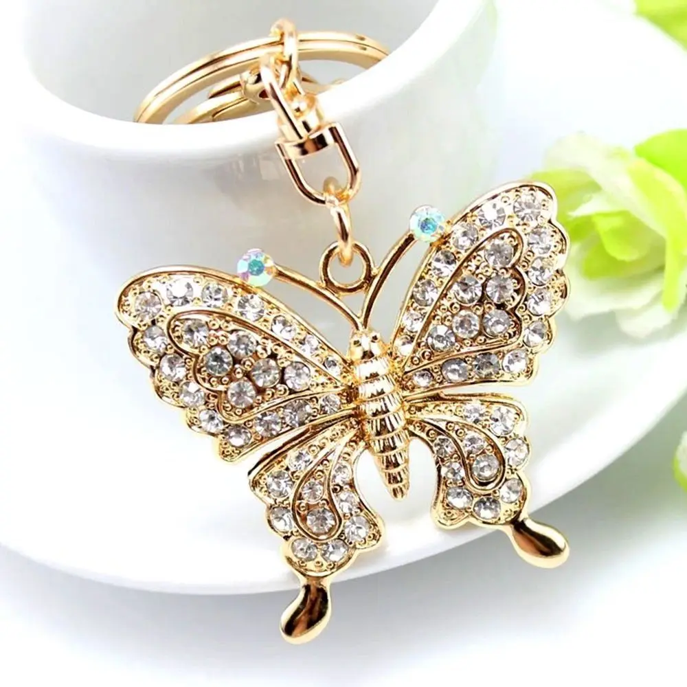 Beautiful Gift Accessories Chain Charm Handbag Fashion Jewelry Rhinestone Key Ring Butterfly Key Chain Key Chains