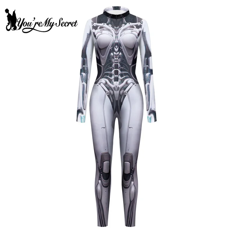 [You're My Secret] Adult Women Jumpsuit Steampunk Armor Printed Cosplay Costumes Halloween Carnival Party Spandex Zentai Outfit
