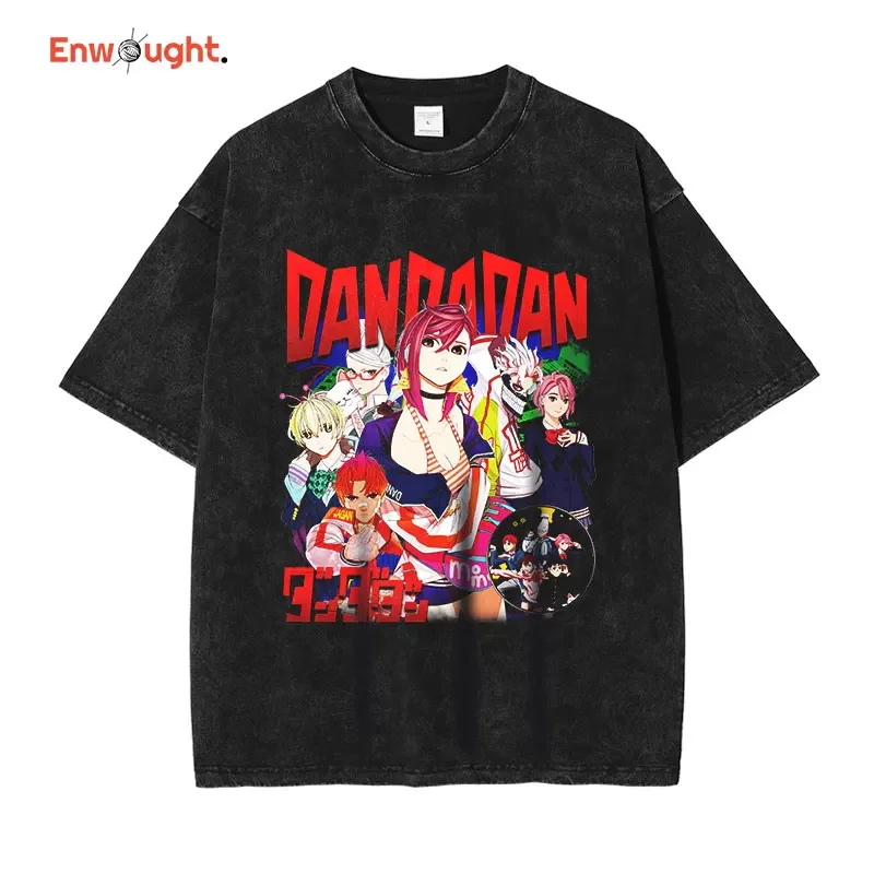 DanDaDan T Shirt Anime Oversized Vintage Washed T-shirts Streetwear Retro Manga Ayase Momo Takakura Ken DTG Printing Top Tee Men