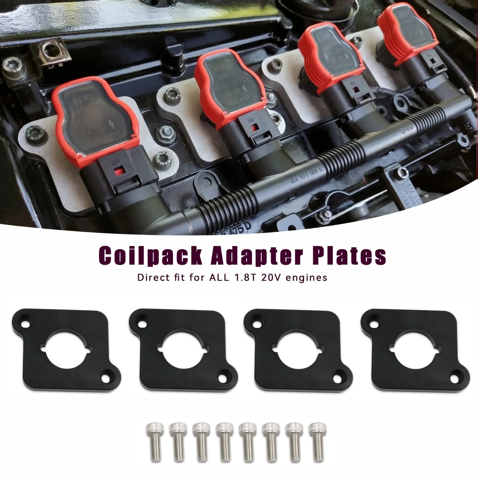 Aluminum alloy Black/Silver Coilpack Adapter Plates Billet For VW Audi Golf Jetta A4 A6 TT 1.8T to 2.0TFSI