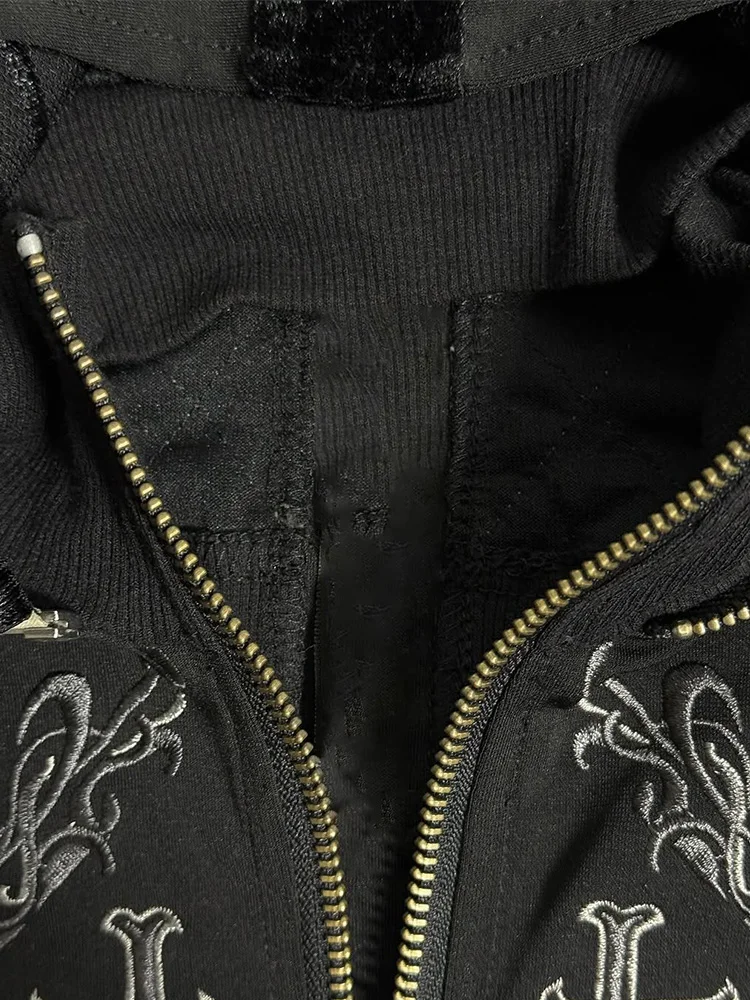 

Gothic Rose Original American Retro Sli Bla Print Hoodie Slimming Jaet Outerwear Commute Sle Fitted Long Sve Zipper