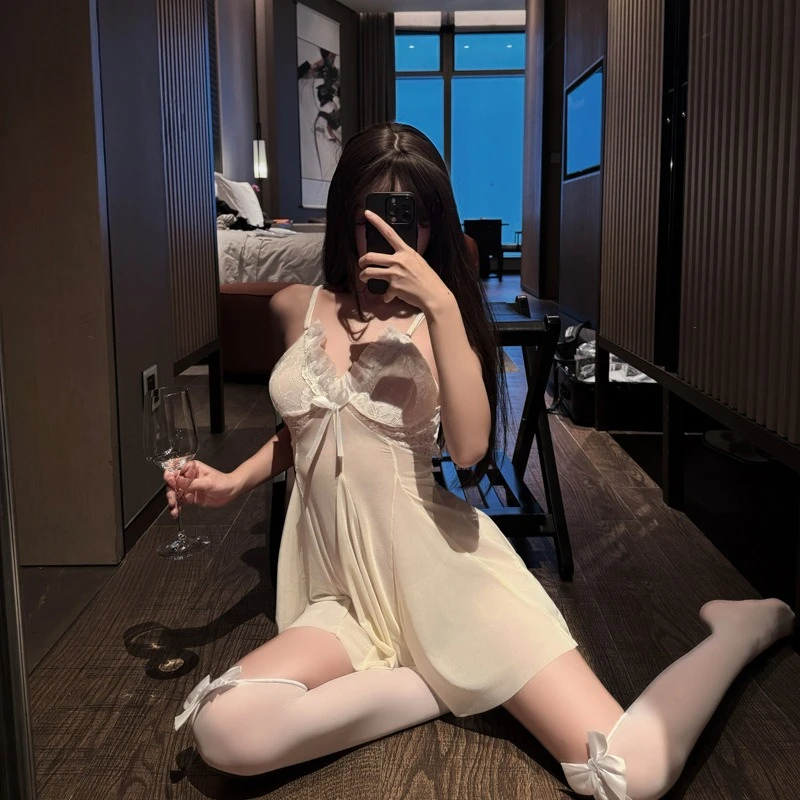 

Sexy Women's Pajamas Slings Lace Lingerie Pajamas Robes Babydoll Perspective Mesh Dresses Women's Pajamas Homewear Sexy Lingerie