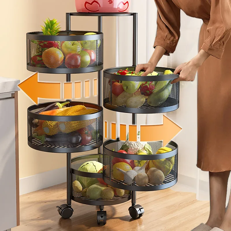 Kitchen Rotation Storage Storage Space Saving Shelf Multi-layer Round Dish Basket Cylindrical Fruits Vegetables Organization