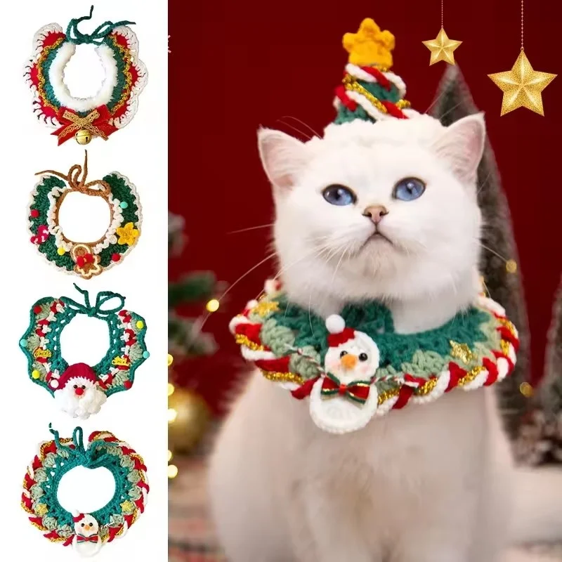 

Christmas Pet Accessories Set - Cat Dog Knitted Scarf Collar Hat for Xmas Party Decor Supplies