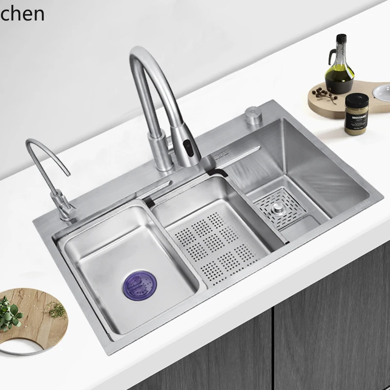 

YXY SUS304 Stainless Steel Kitchen Sink Large Single Bowl Handmade Household Undermount Vegetable Washing Basin Dishwashing Sink