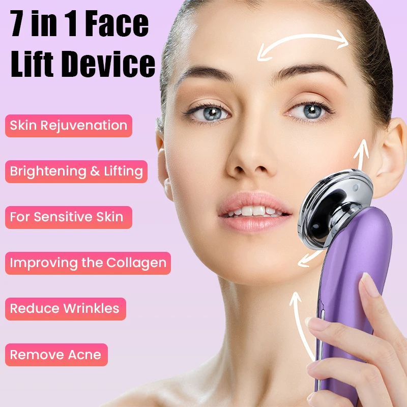 Appareil de Lifting du visage 7 en 1, microcourant EMS, compresse chaude et froide, rajeunissement de la peau, masseur raffermissant du visage et du cou, dispositif de soins de beauté