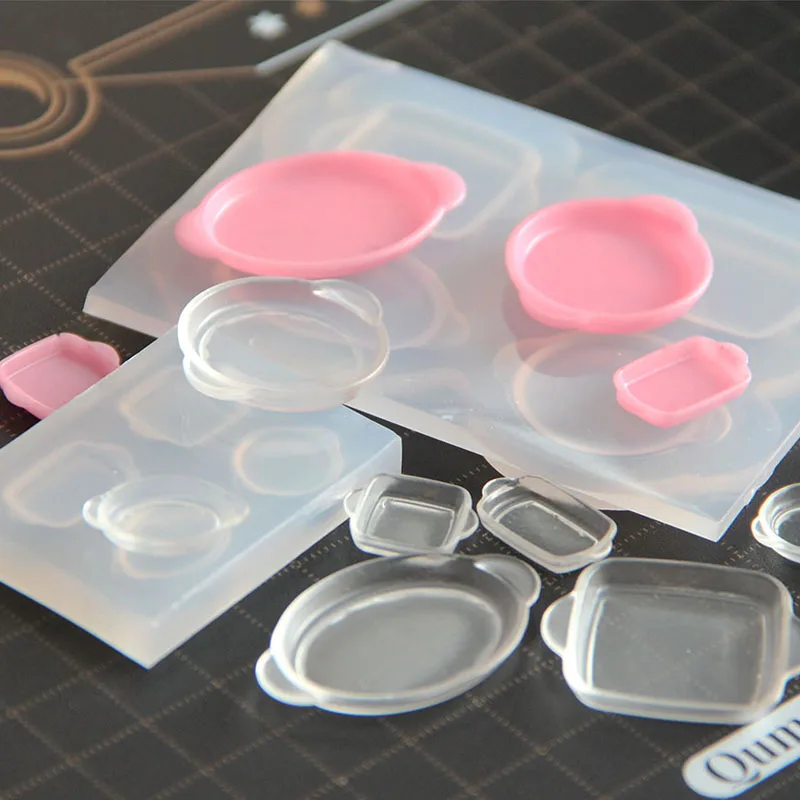 Miniature Food Plate Silicone Mold Tiny Snack Dish Tray Resin Clay Mould DIY Dollhouse Mini Biscuit Candy Baking Craft Tool