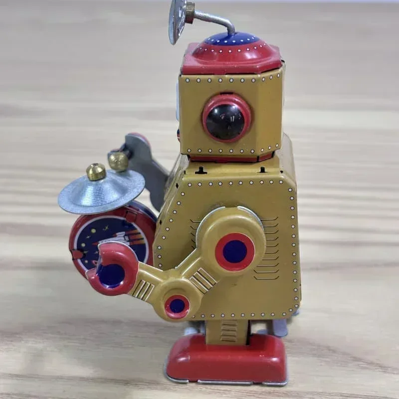 ตลกคอลเลกชันคลาสสิก Retro Clockwork Wind Up โลหะเดินดีบุก Band Play Gong กลองหุ่นยนต์ Recall Mechanical ของเล่นเด็กของขวัญ