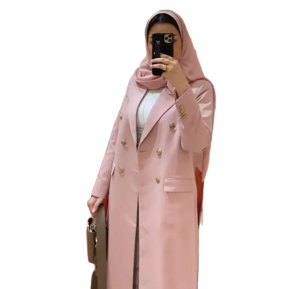 Pink Solid Women Jacket Elegant Peak Lapel Double Breasted Long Coat Chic Basic Daily Causal Office Wedding Party Jacket 1 Piece